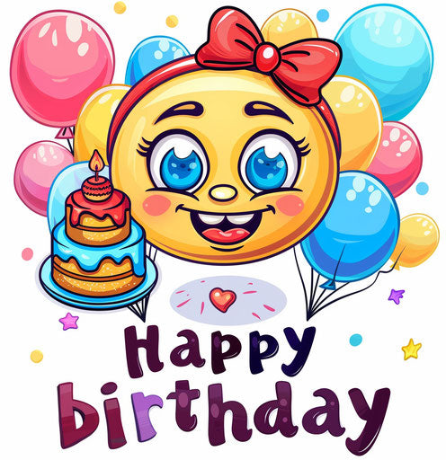 Happy birthday with smiling face and cake