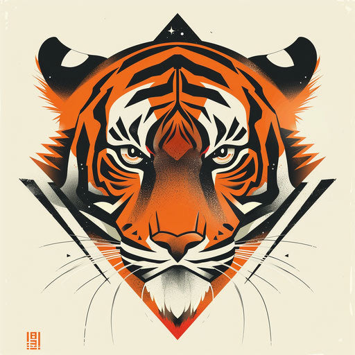 Classic tattoo sketch in flat design, focusing on tiger eyes with traditional orange and black