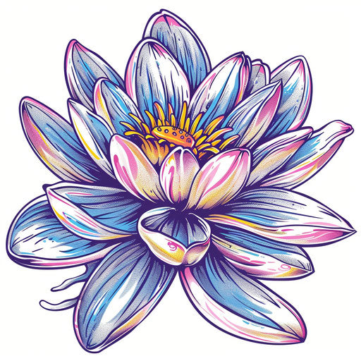 Retro 80s water lily tattoo design