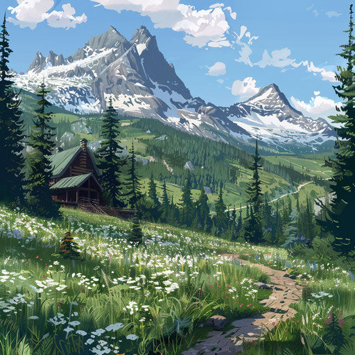 Hiking trails leading to a mountain lodge