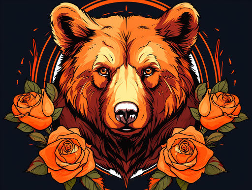 Bear with arrow and rose tattoo, pop art style, bold expression