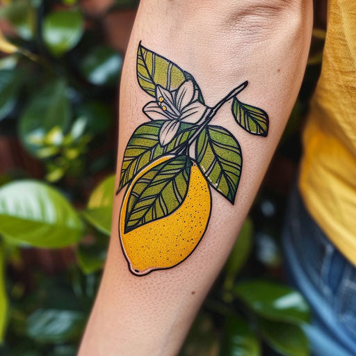 Contemporary flat tattoo sketch of a lemon in minimalist modern art style