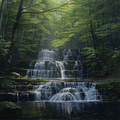 Waterfalls of Pocono Mountains flowing through lush forests