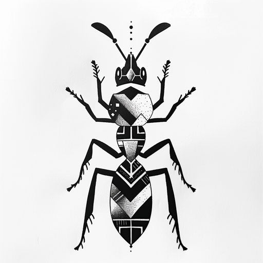 Minimalist ant silhouette with geometric pattern