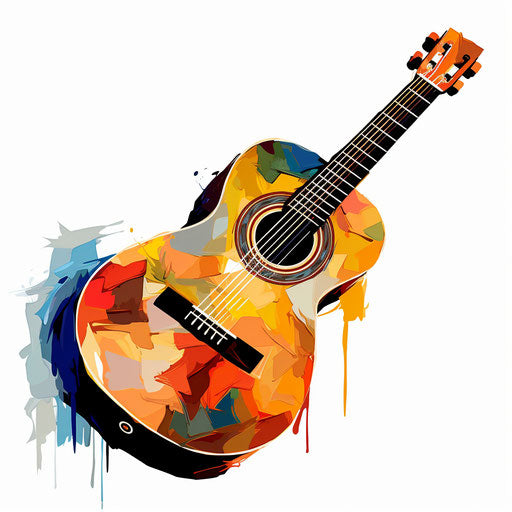 Guitar illustration in the style of Impressionistic Art, on white background