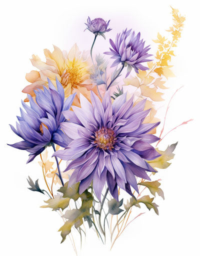A purple flower and the word september aster, victorian style