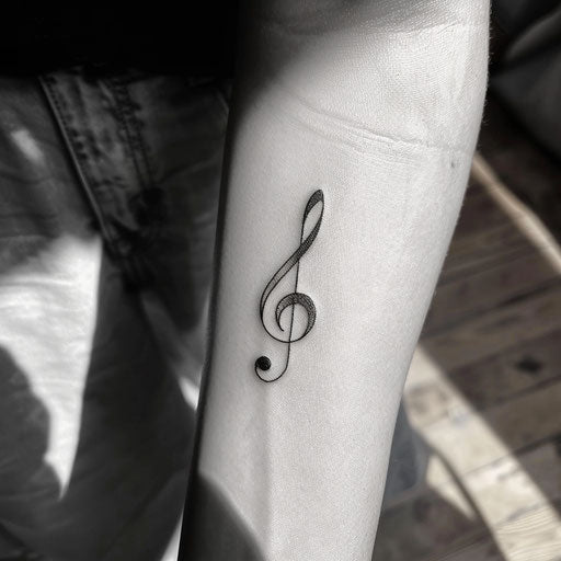 Music note with long shadow on white surface