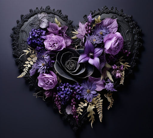 Heart ornament with purple flowers and lace