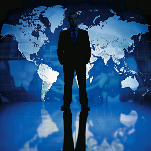 Businessman with global map backdrop