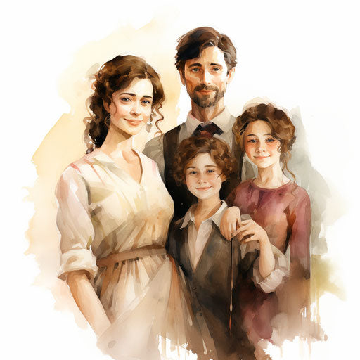 Family members clipart in oil painting style