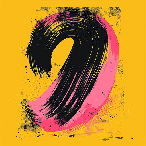 Artistic black and pink design on vibrant yellow background