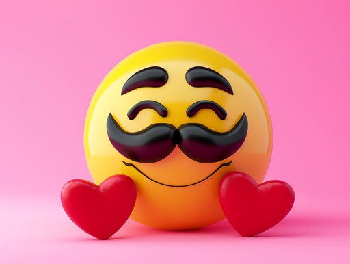 Smiling face with mustache and red hearts on pink