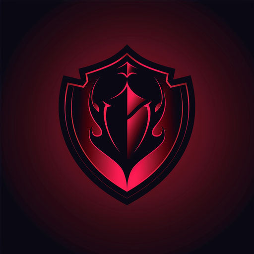 Professional logo with shield design and dark red background