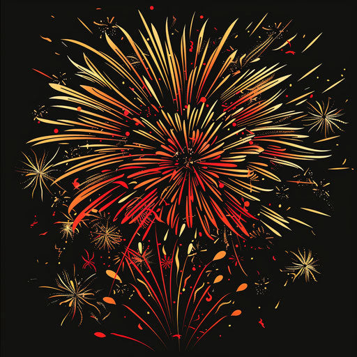 Dynamic tattoo sketch of a bursting red and gold fireworks display