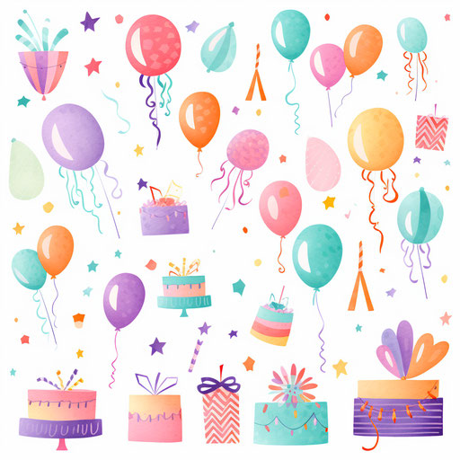Party clipart in Pastel Colors Art style on white background
