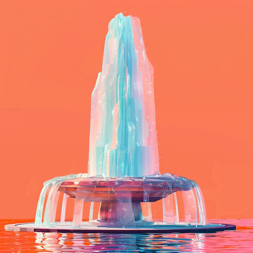 Realistic fountain clipart on vibrant flat coral background