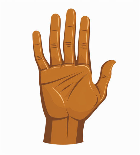 Flat brown hand showing palm with fingers spread out for 'L' shape