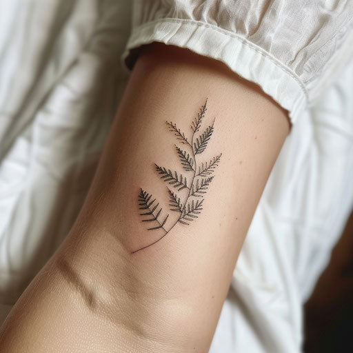 Minimalist single-line fern tattoo design