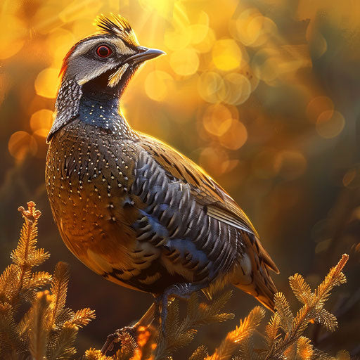 Quail at dawn in golden light