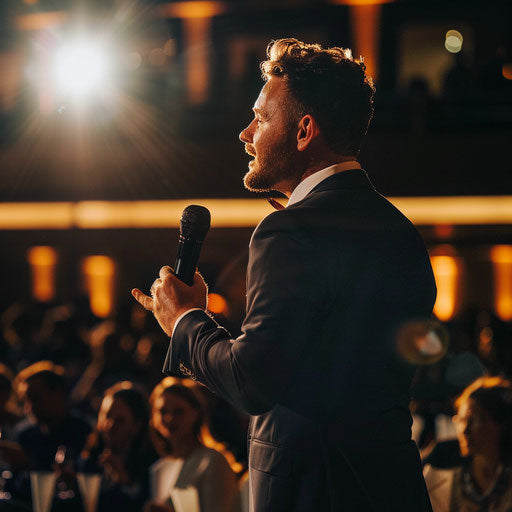 Businessman delivering a motivational speech at a prestigious event