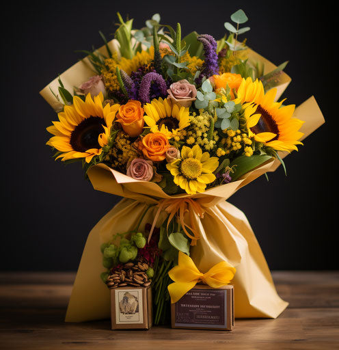Sunflowers and lilies gift baskets, flower bouquets, and more