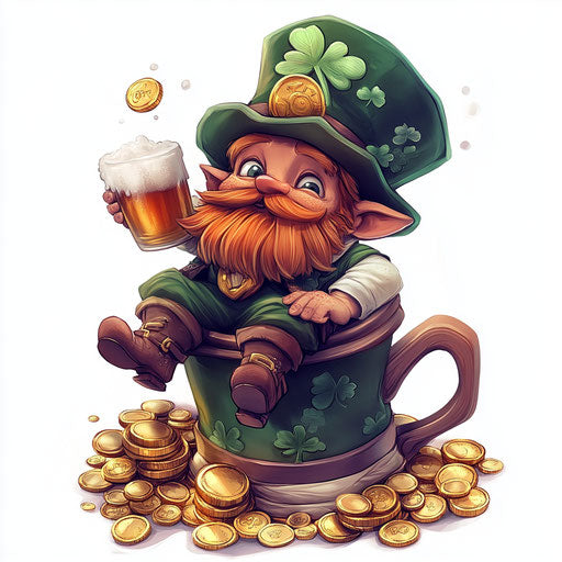 St. Patrick's Day hat with gold coins and leprechaun