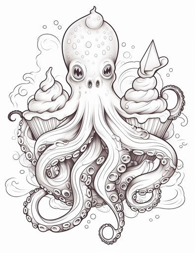 Octopus with Ice Cream Cone Coloring Page