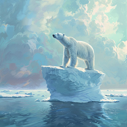 Polar bear on floating iceberg in the style of Aaron Blaise