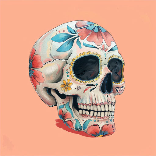 Realistic sugar skull on flat pastel peach background
