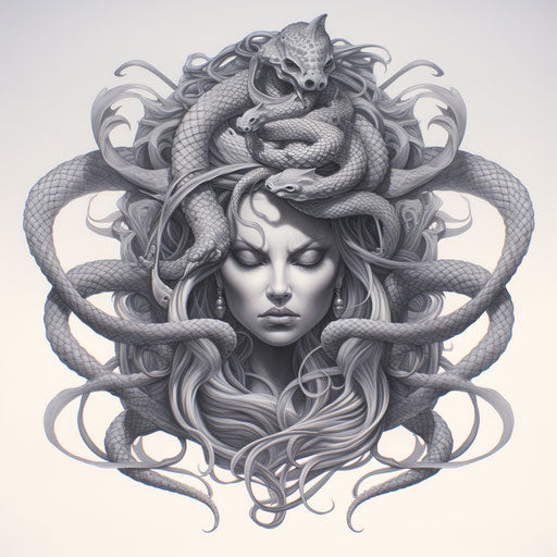 Medusa's mother, snake woman in monochrome style