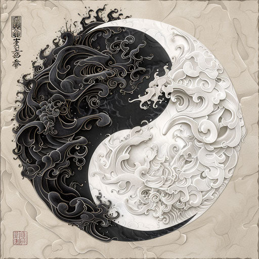 Black and white fortune symbol in intricate art nouveau style