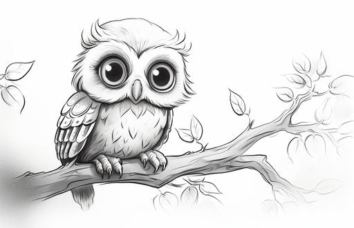 Adorable owl sitting on a coloring branch page