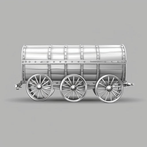 Flat metallic silver background showcases realistic wagon clipart