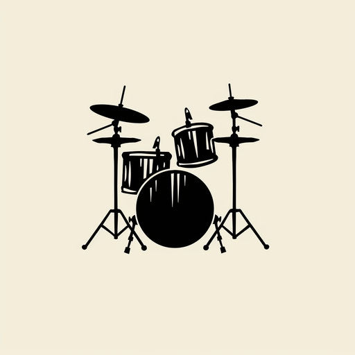 Minimalist silhouette of a drum kit in solid black
