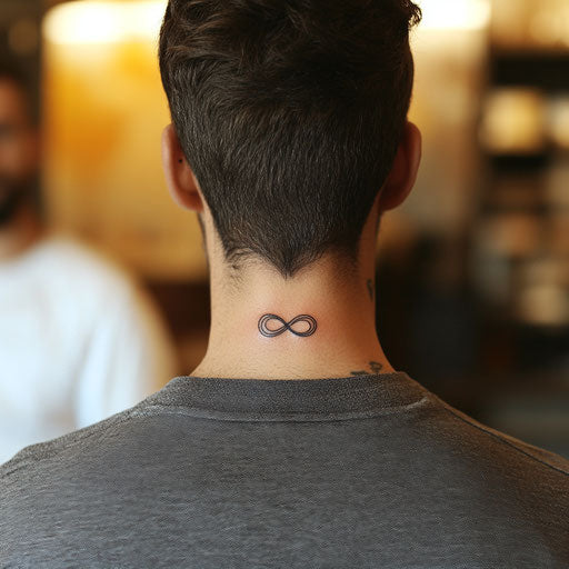 Small neck tattoo for men with simple infinity symbol