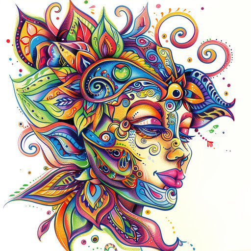 Playful summer henna designs in cartoon-style tattoo sketch