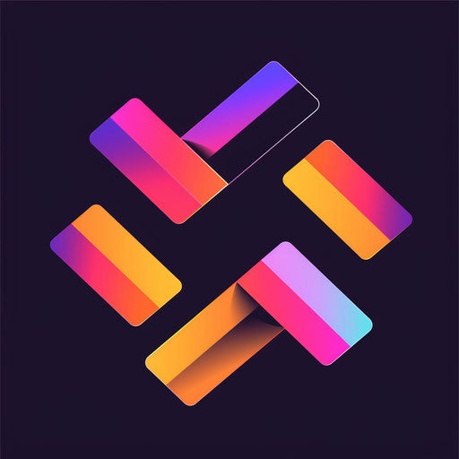 Modern logo with bold angular fonts and gradient background