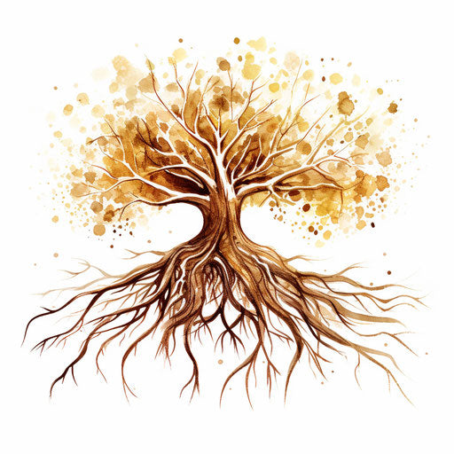 Roots in Impressionistic Art style on white background