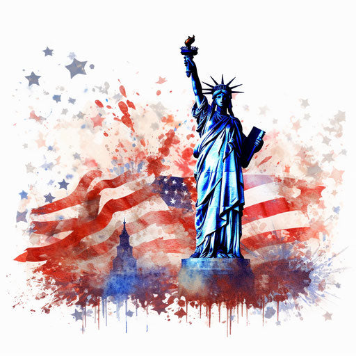 Patriotic art in the style of Impressionistic Art, on a white background