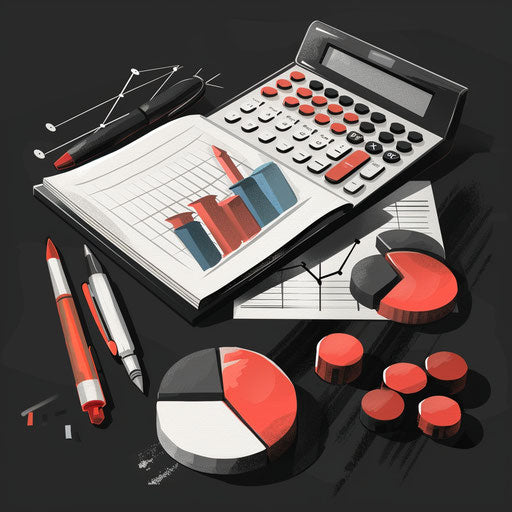 Realistic accounting illustration on dark charcoal background
