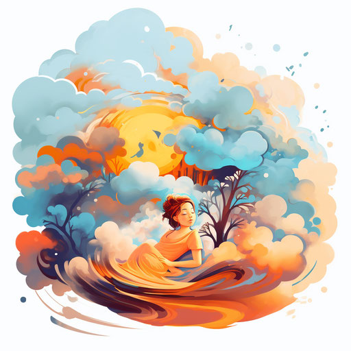 Dream illustration in the style of Oil painting, on a white background