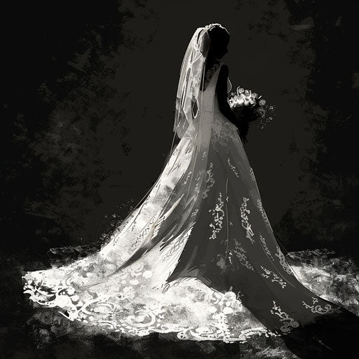 Bride clipart in realistic style on dark charcoal background