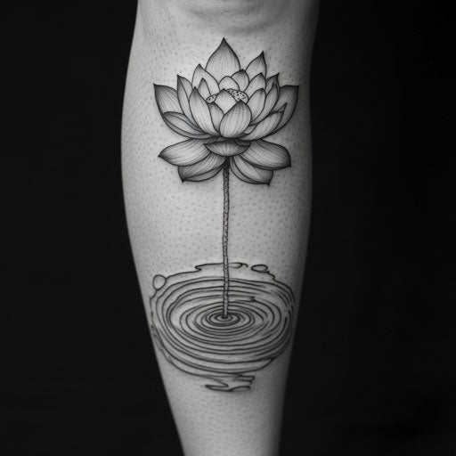 Delicate lotus tattoo with water ripples