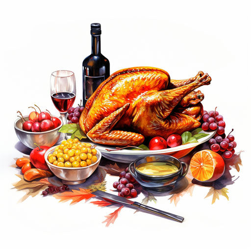 Thanksgiving clipart in the style of Chiaroscuro Art, on a white background