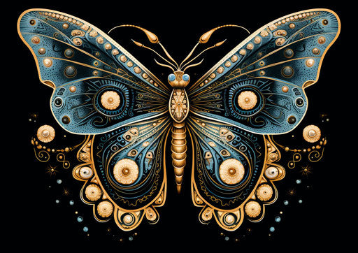 Delicate moth in woodcut-inspired graphics