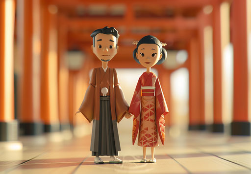 Pair of cute cartoon characters with a man and a woman