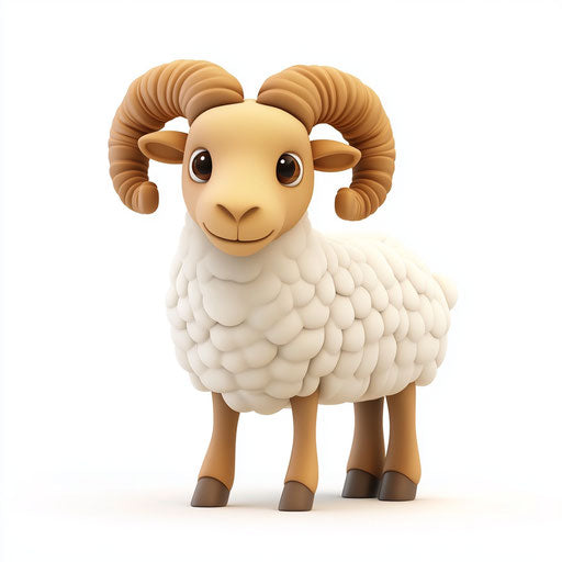 3D ram on white background, realistic style, isolated clipart