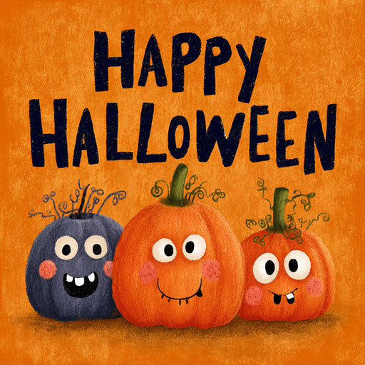 Cheerful Halloween Illustration with Expressive Pumpkins