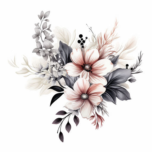 Flower tattoo design on white background, cottagecore style