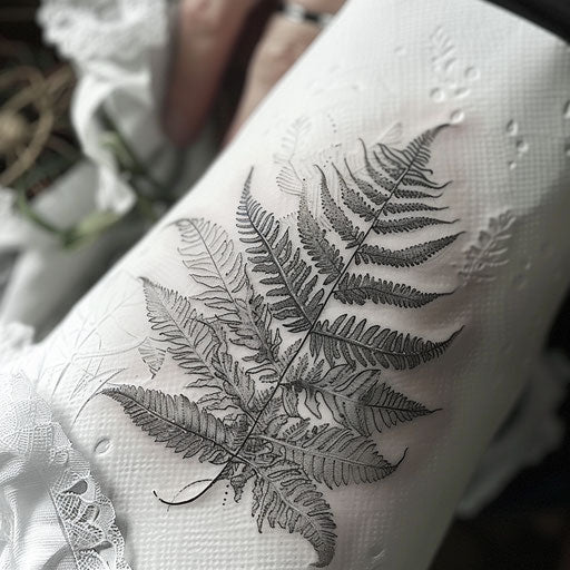 Realism black and gray fern tattoo on white parchment
